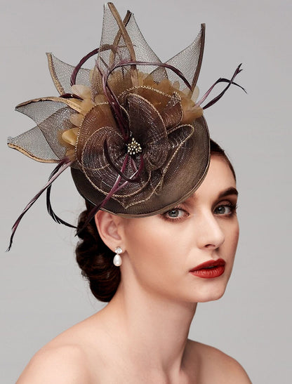 Elegant Net Saucer Hat Fascinator Hats Headpiece Flower & Beading & Feather