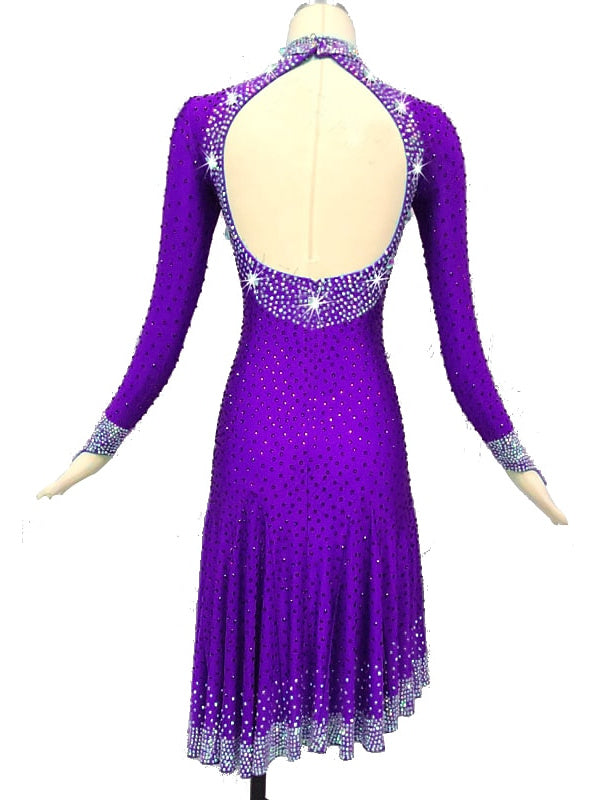 Latin Dance Dress Crystals/Rhinestones Women‘s Training Performance Long Sleeve High Spandex/Jazz