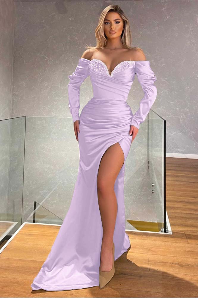 Sweetheart Long Sleeves Mermaid Beadings Prom Dress With Split PD0720