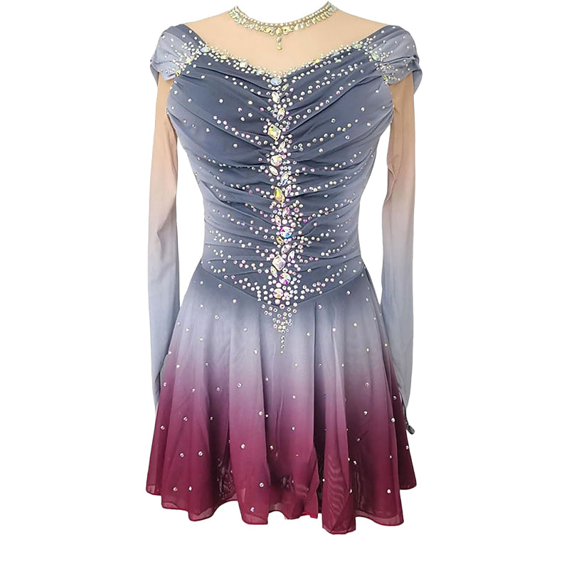 Sparkling Figure Skating Women's Girls' Long Sleeves Skating Training Practice Dress