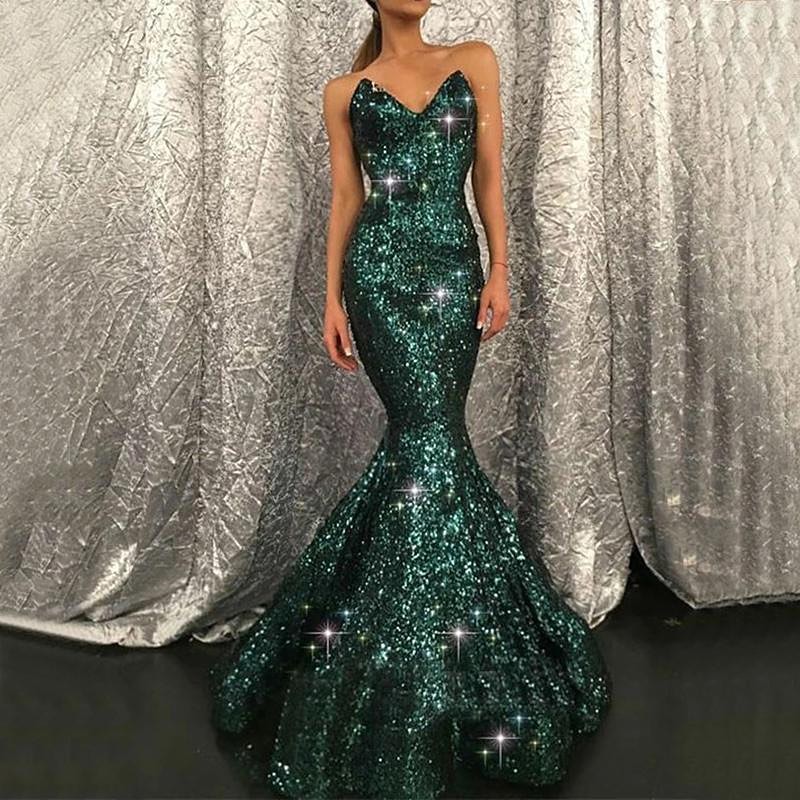 Dark Green Sweetheart Mermaid Sequins Prom Dress PD0182