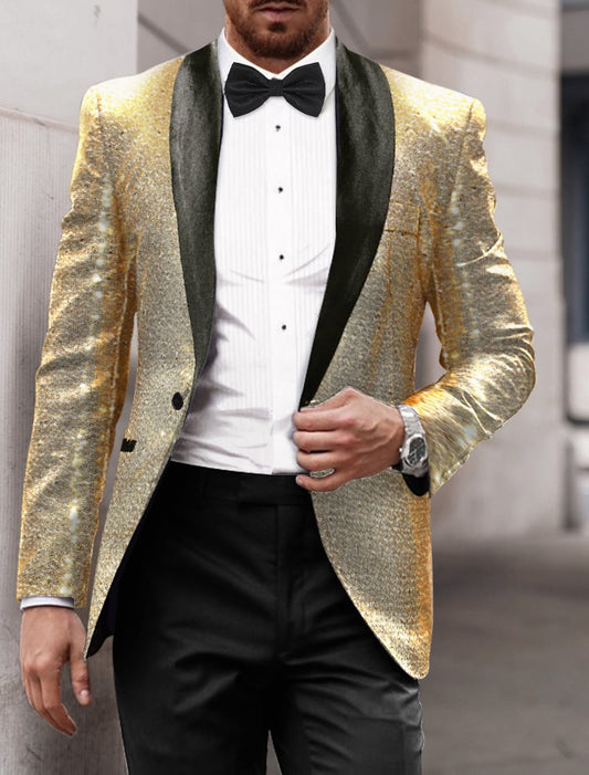 Gold Red Blue Silver Men's Tailored Fit Single Breasted One-button Sequins Party Jacket