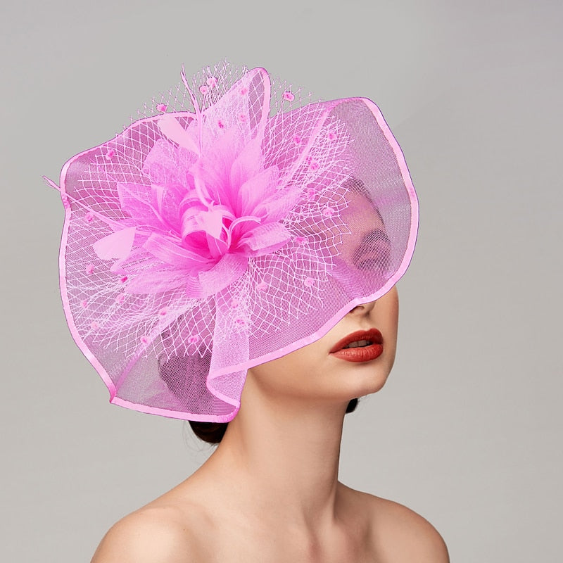 Elegant Retro Melbourne Hat Fascinators Headpiece with Feather & Flower