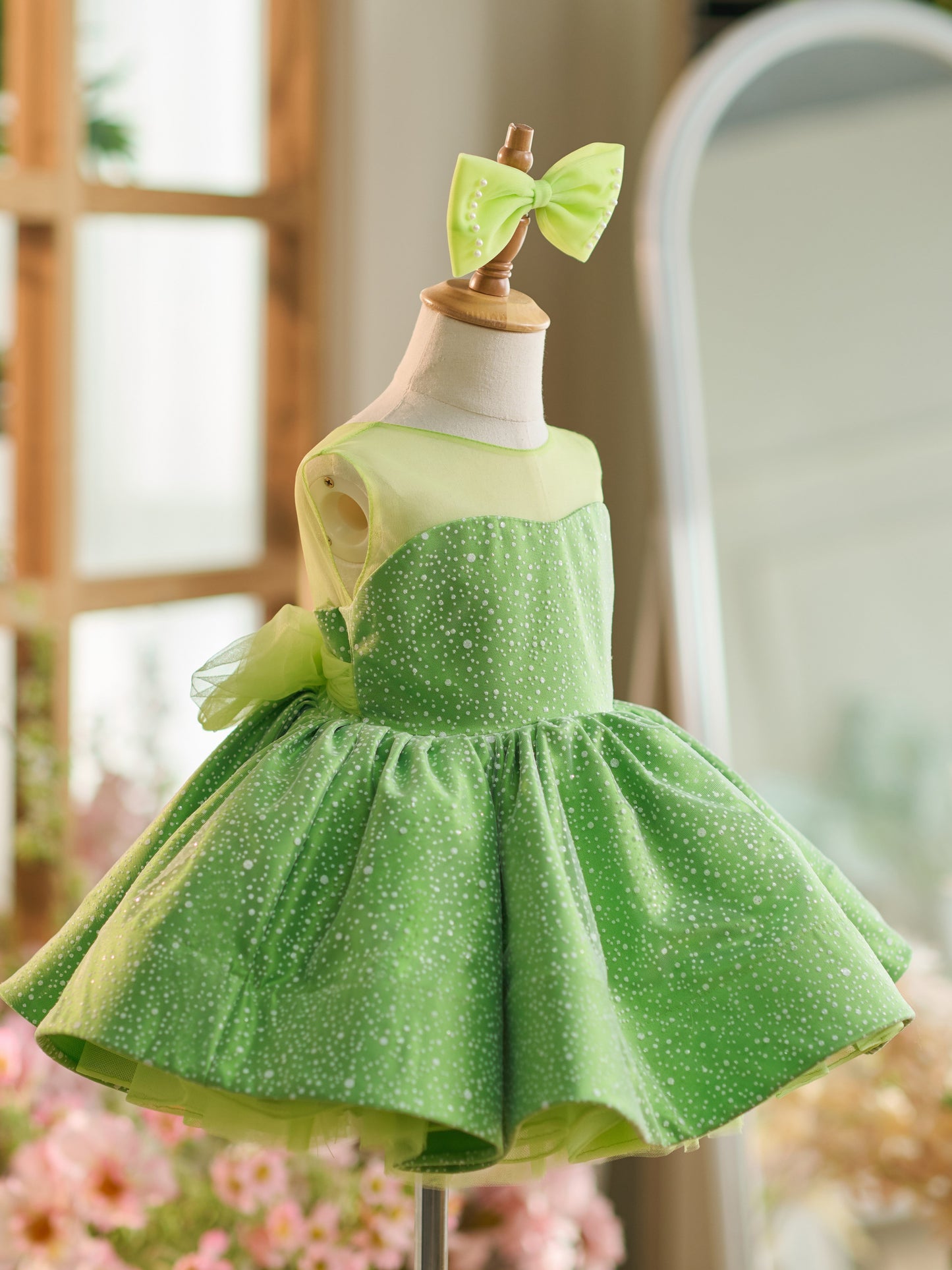 Ball-Gown/Princess Tulle Knee-length Green Baby Girl Dress