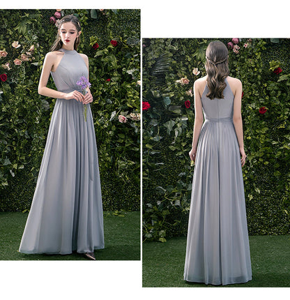 Gray chiffon long A line prom dress bridesmaid dress  10044