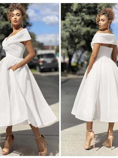 A-Line/Princess Off-the-Shoulder Tea-Length Cocktail Dresses