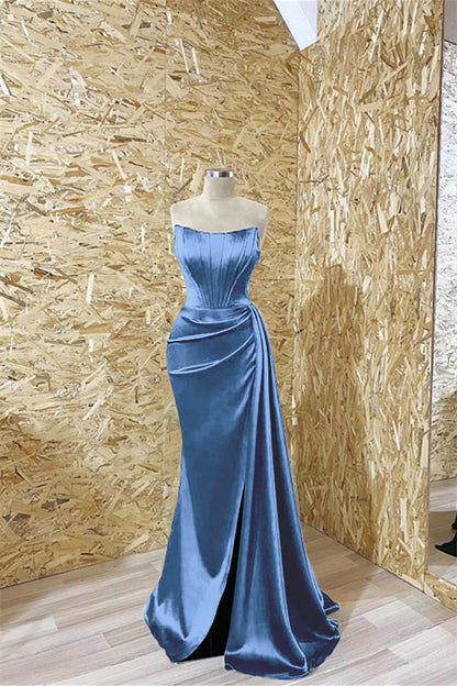 Gorgeous Strapless Long Mermaid Prom Dress With Pleats Ruffles ED0425