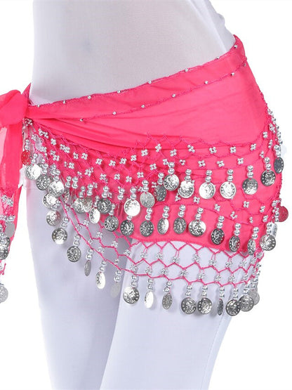 Belly  Accessories Dance Hip Scarf Coin Beading Sequins Women's Training Chiffon