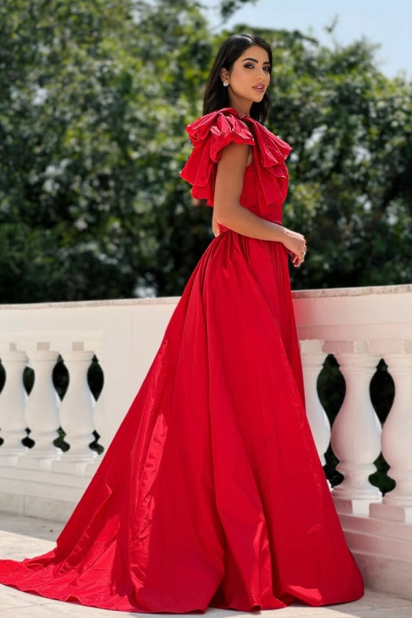 edgynewlook Red One Shoulder Split Long Prom Dress Sleeveless