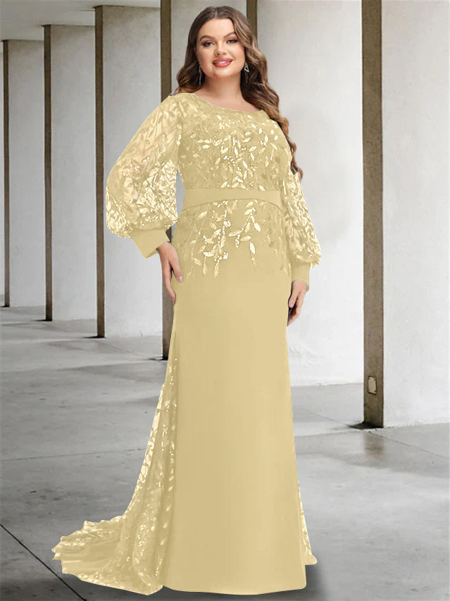 Mermaid/Trumpet Scoop Neck Long Sleeves Floor-Length Plus Size Mother of the Bride Dresses with Sequins