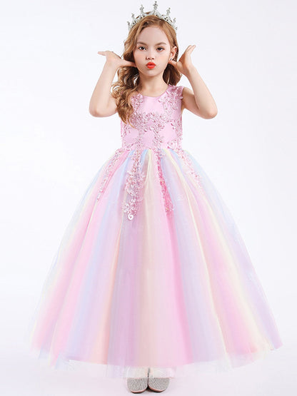 A-Line/Princess Scoop Neck Sleeveless Tulle Flower Girl Dress with Lace Appliques & Ruffles