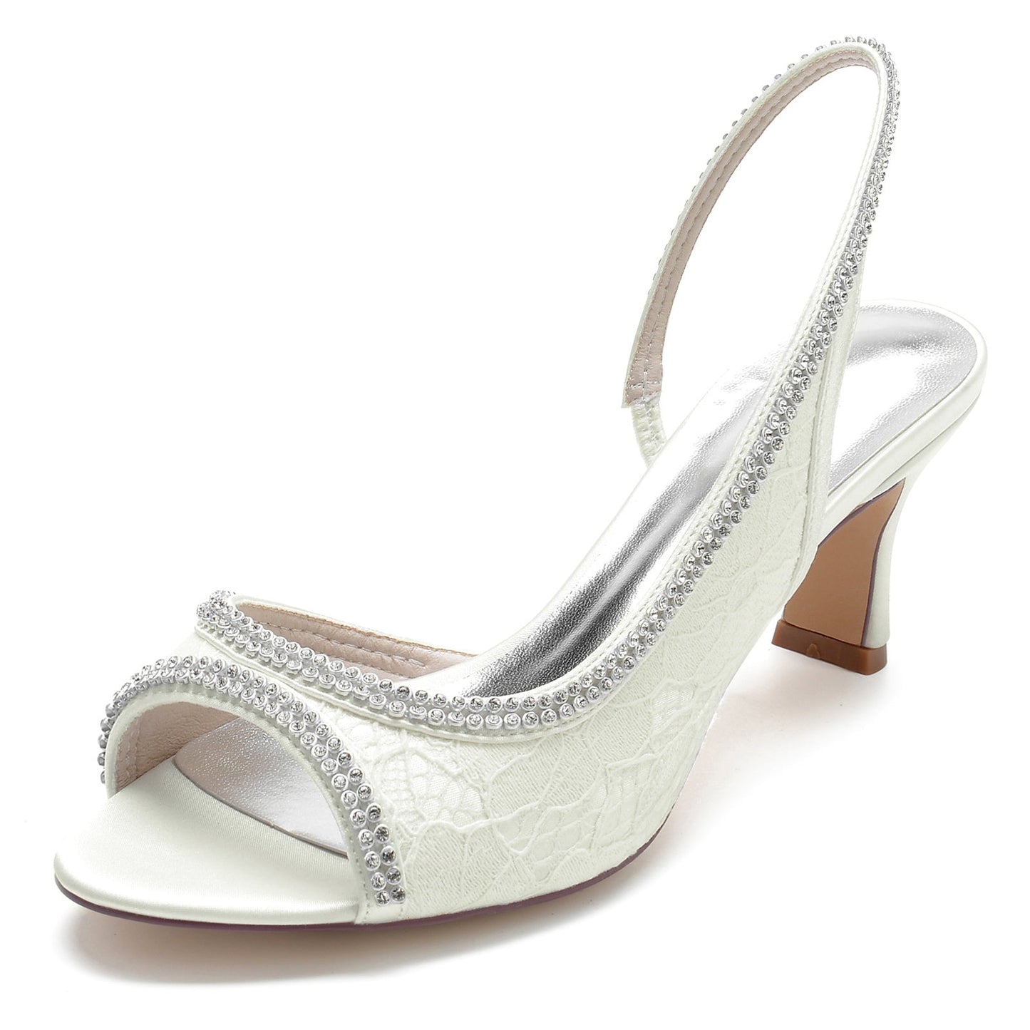 Women's Wedding Shoes Silk Stain Lace Rhinestone Mid Peep Toe Buckle Bridal Shoes