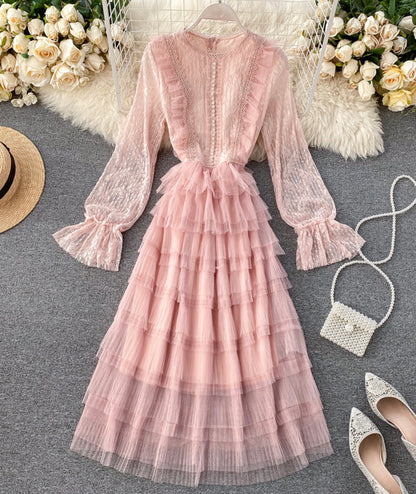 Cute long sleeve lace dress fashion girl dress  1060