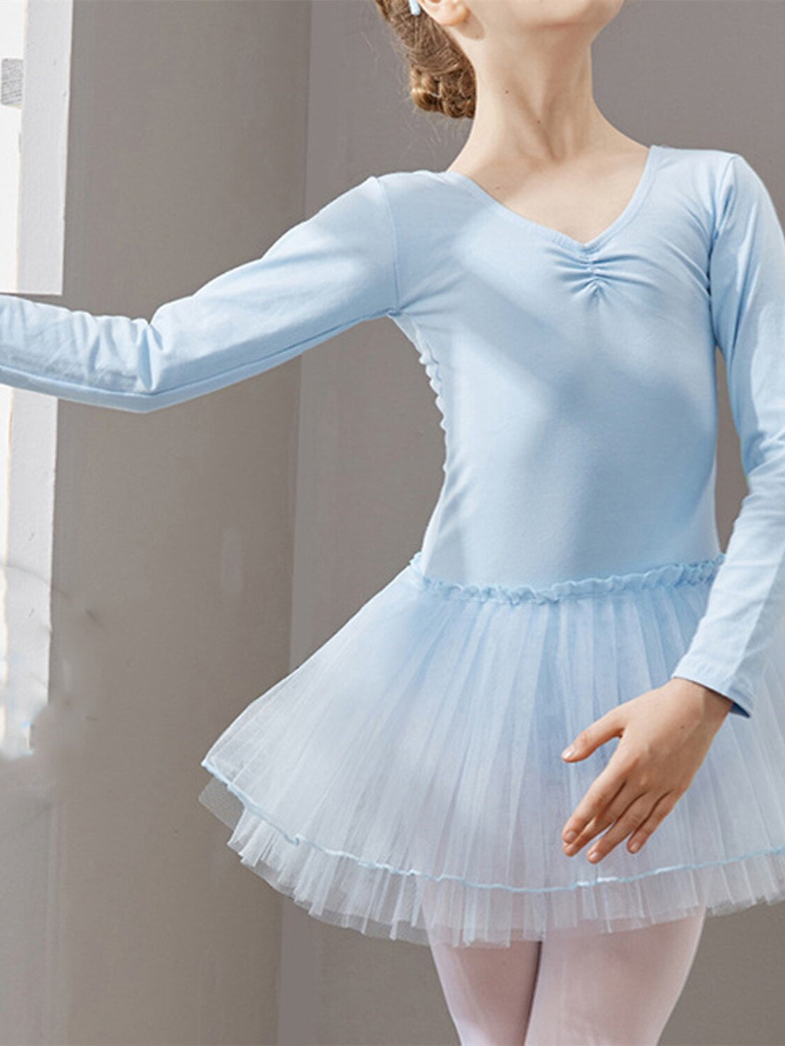 Kids' Dancewear Dress Long Sleeve Tulle Girls' Performance Tulle Cotton