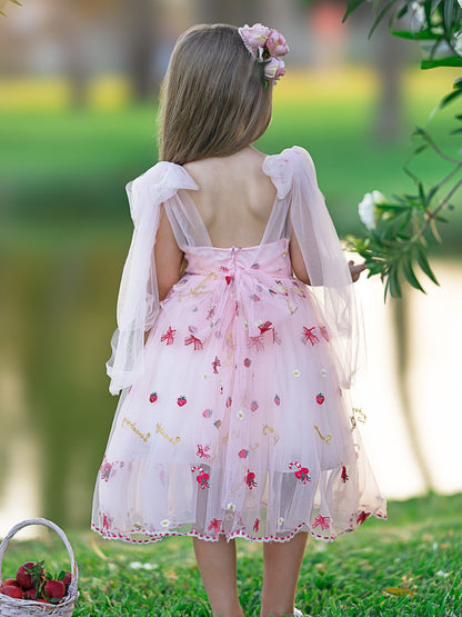 Tulle Knee-length Strawberry Embroidery Flower Girl Dress