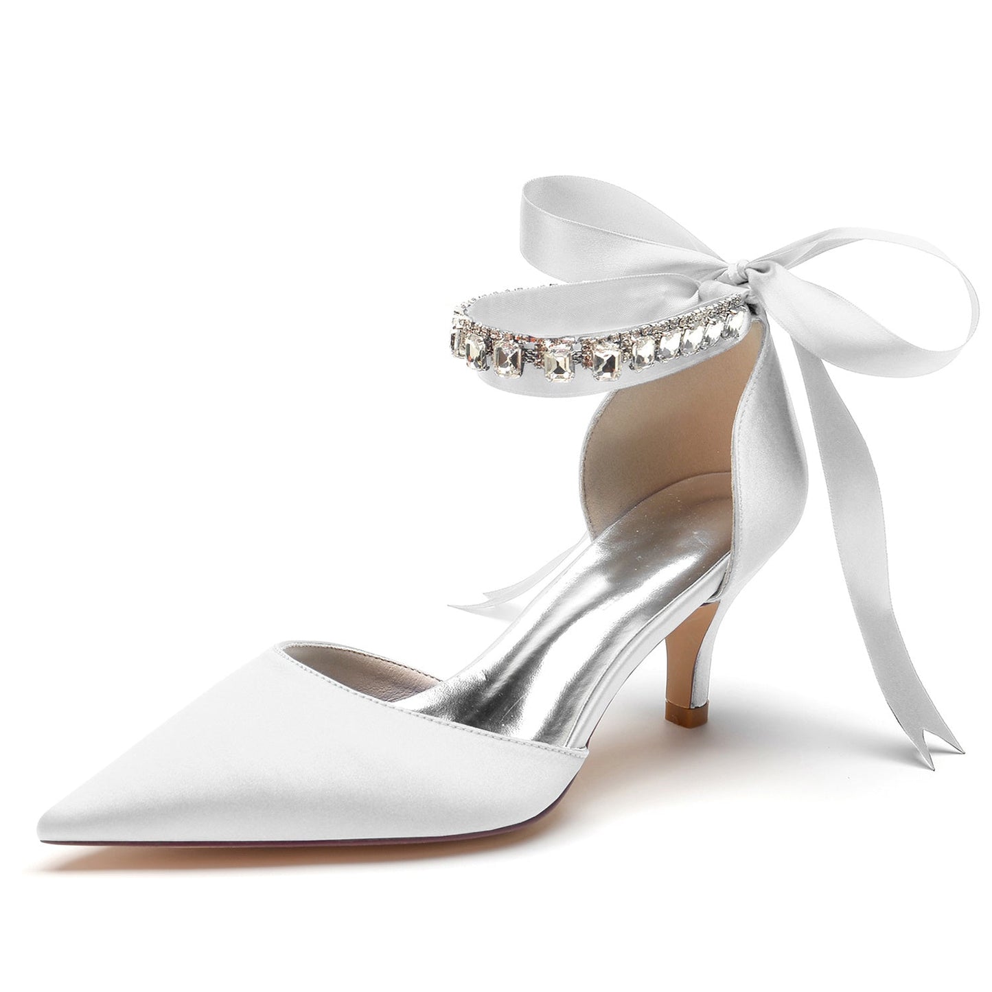 Women's Wedding Shoes Rhinestone Pointed Toe Mid Heel Buckle Bridal Shoes