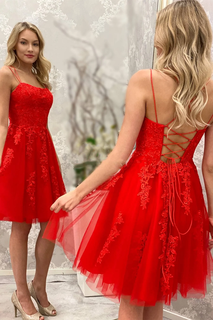 Red A-line Appliques Short Homecoming Dress gh1203