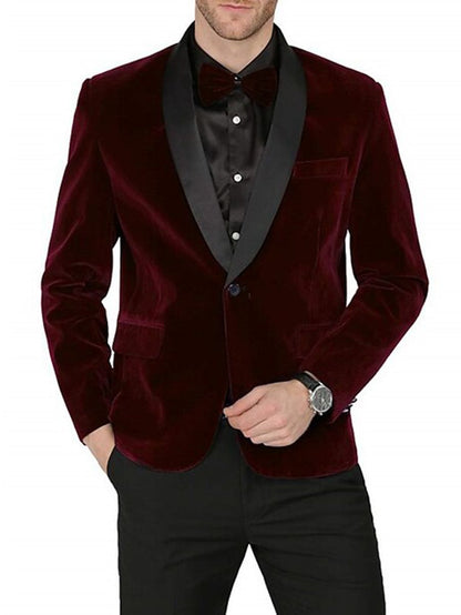 Green Blue Burgundy Men's Velvet Regular Single Breasted One-Button Party Suits Jacket