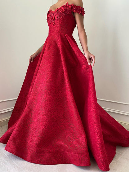 A-Line/Princess Off-the-Shoulder Long Dresses With Applique & Beading