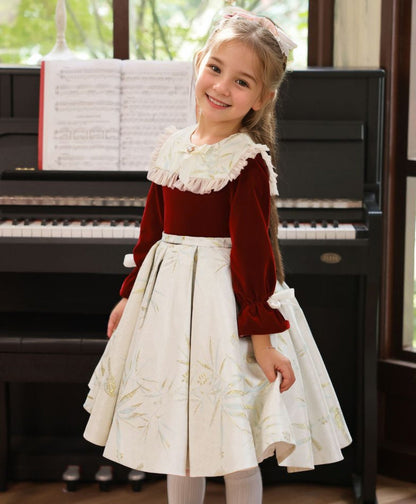 Tea-Length Long Sleeves Round Neck A-Line Flower Girl Party Dresses with Bowknot