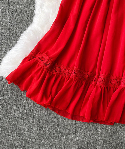 Red A line chiffon dress fashion girl dress  1005