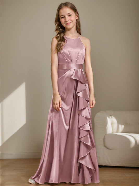 A-line/Princess Criss Cross Sleeveless Junior Bridesmaid Dresses with Ruffles