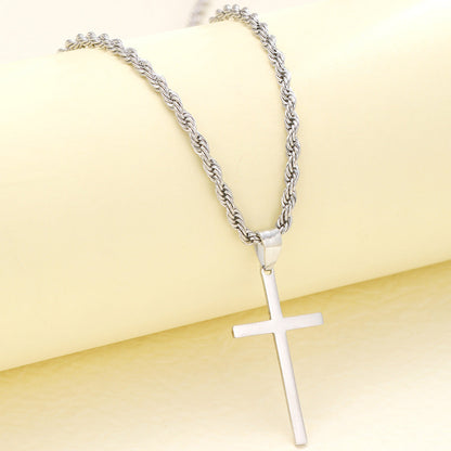 KC Gold Thin Spiral Chain Cross Pendant Minimalist Necklace