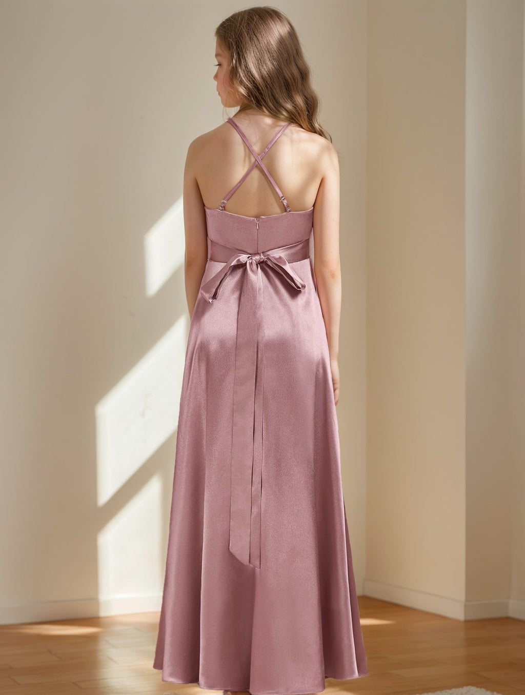 A-line/Princess Criss Cross Sleeveless Junior Bridesmaid Dresses with Ruffles