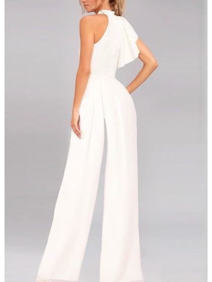 Empire One-Shoulder Sleeveless Prom cocktail Jumpsuits with Ruffles