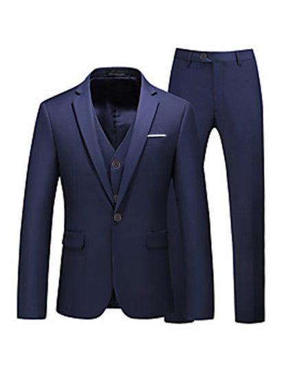 Pink Red Blue Yellow Men's Tailored Fit 3 Pieces Solid Colored Single Breasted One-button Party Suits