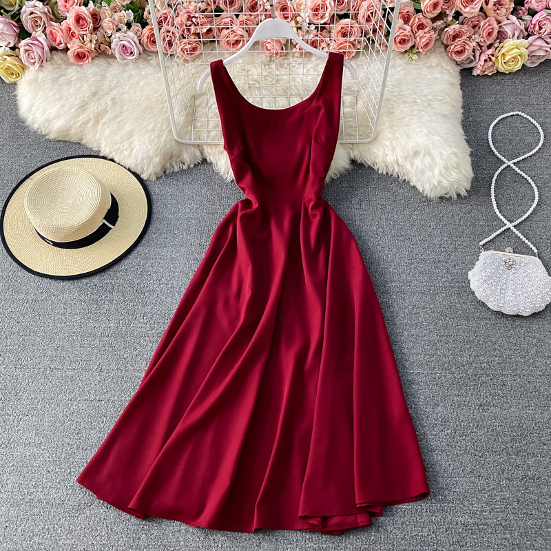 Slim waist Hepburn vintage dress  2890