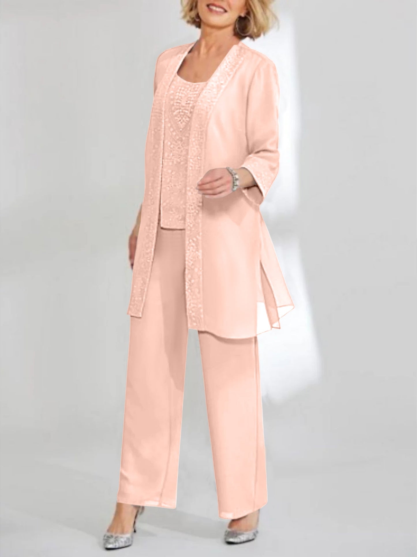 Chiffon Scoop Ankle-Length Mother of the Bride Pantsuits with Jacket