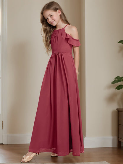 A-Line/Princess Off-the-Shoulder Junior Bridesmaid Dresses with Pleats