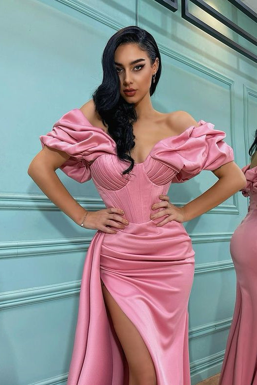 Pink Off-the-Shoulder Split Prom Dress Mermaid PD0511