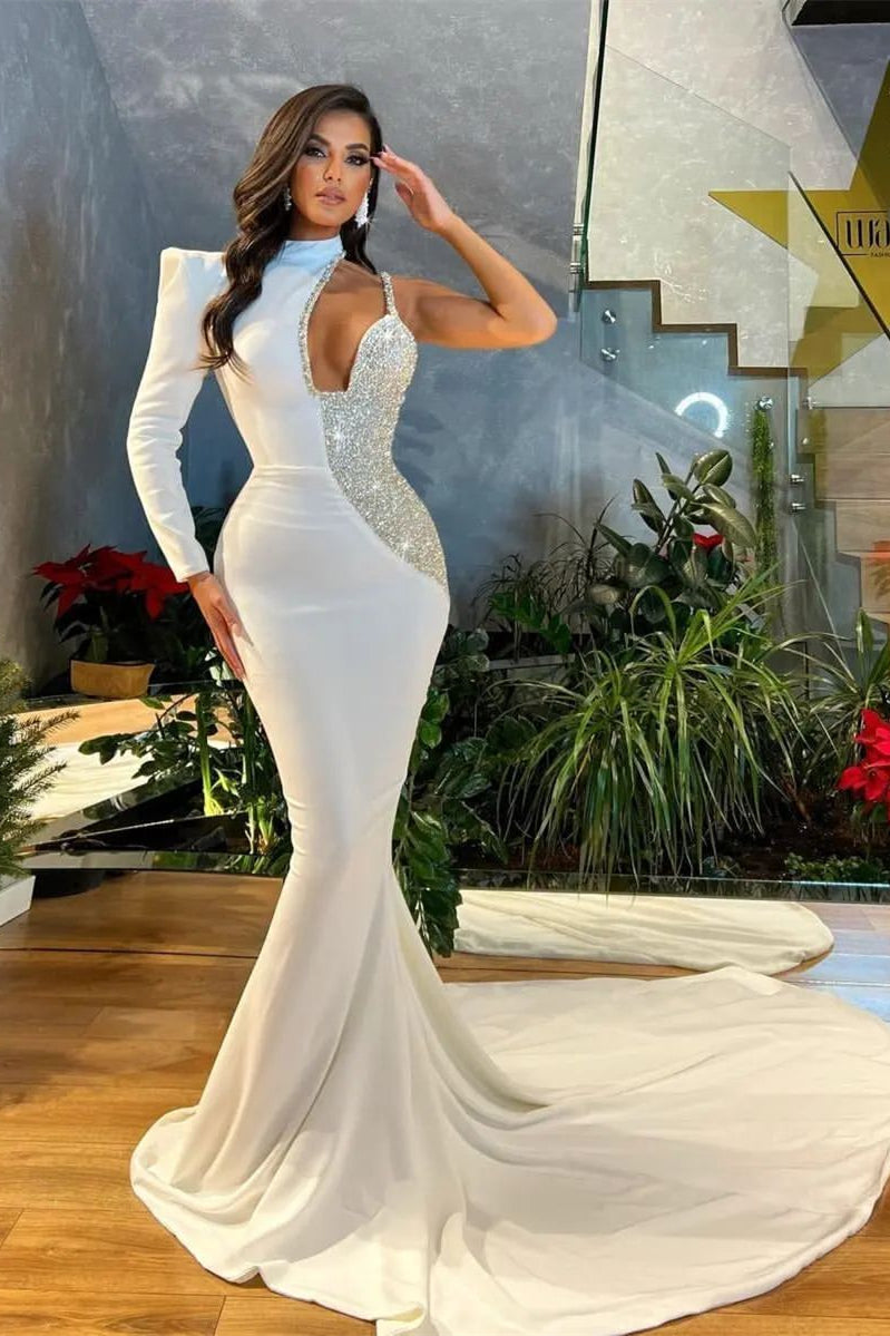 Beautiful White One Shoulder Prom Dress Cut Out Mermaid ED0609