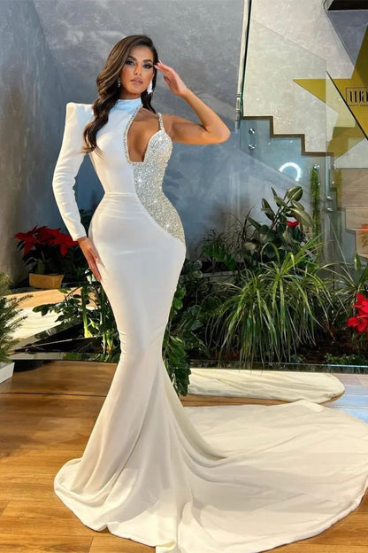 edgynewlook White Sequins Mermaid Prom Dress One Shoulder