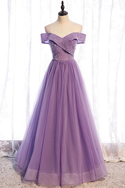 Edgynewlook Purple Sequins Prom Dress With Off-The-Shoulder Sweetheart