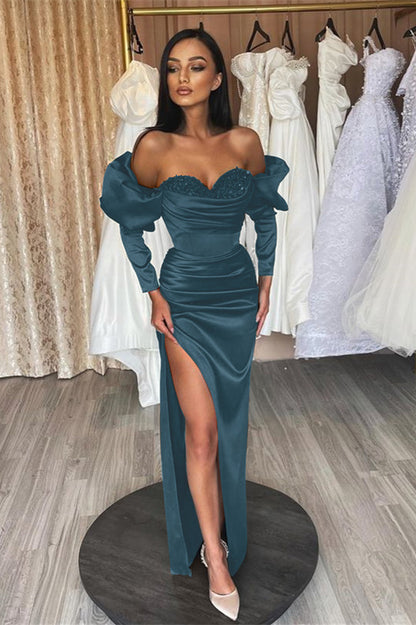 Gorgeous Emerald evening dress prom dress long sleeves Bubble Sleeves Sweetheart with Sequins ED0563