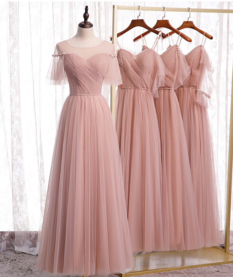 Pink Elegant A-line Tulle Long Ball Gown Evening Gown Bridesmaid Dress 8369