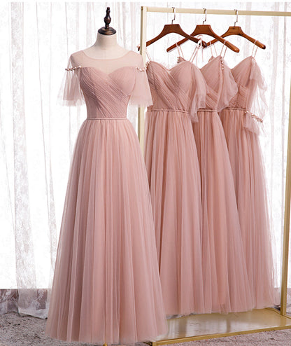 Pink Elegant A-line Tulle Long Ball Gown Evening Gown Bridesmaid Dress 8369