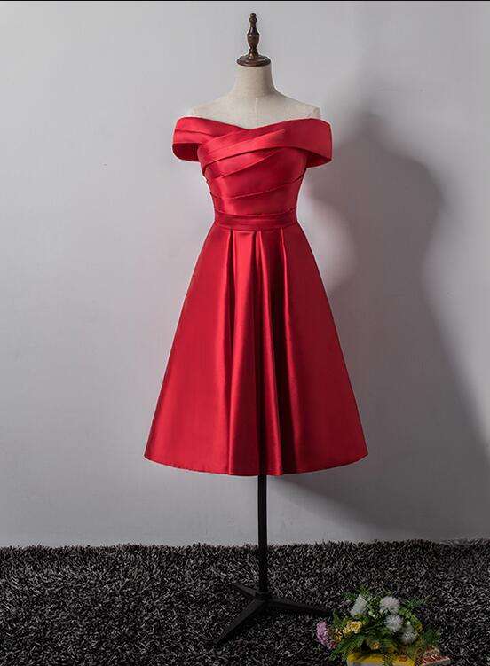 Cute Red Satin Off Shoulder Homecoming Dress, Red Homecoming Dress gh449