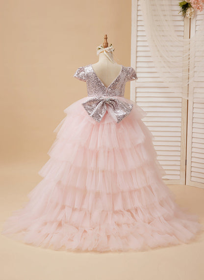 Ball-Gown/Princess Tulle Pink Birthday Flower Girl Dress