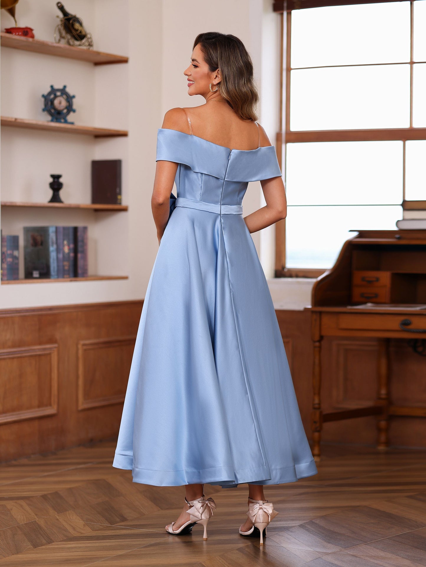 A-Line/Princess Off-the-Shoulder Sleeveless Ankle-Length Mother of the Bride Dresses with Pockets