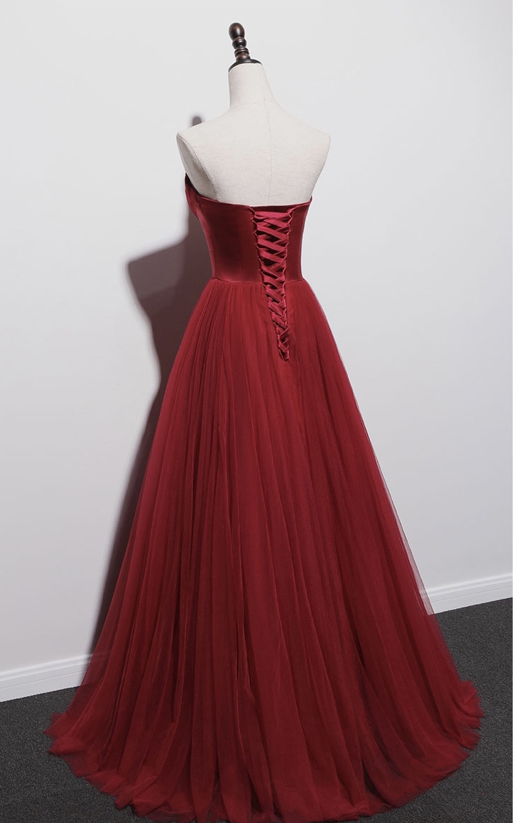 Strapless prom dress,red party dress,charming wedding dress gh2549