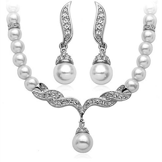 Bridal Jewelry Sets 1 set White Imitation Pearl Earrings Necklace