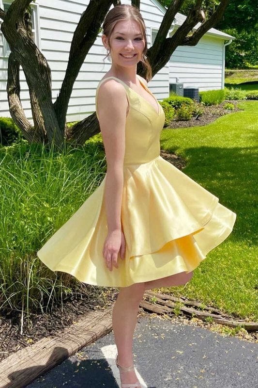 A-Line Yellow V-Neck Short Homecoming Dress  gh1363