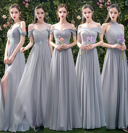 Gray chiffon long A line prom dress bridesmaid dress  10044