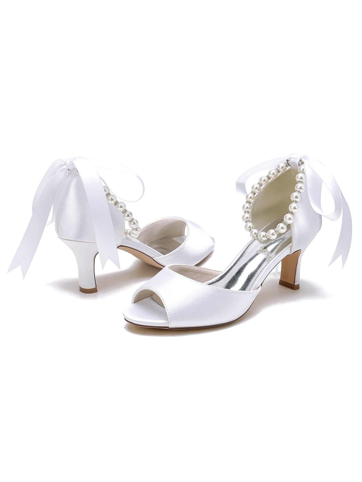 Women's  Wedding Beadings Mid Heel Open Toe Bridal Shoes