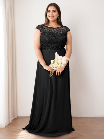 A Line/Princess Jewel Neck Sleeveless Floor-Length Long Bridesmaid Dresses with Lace