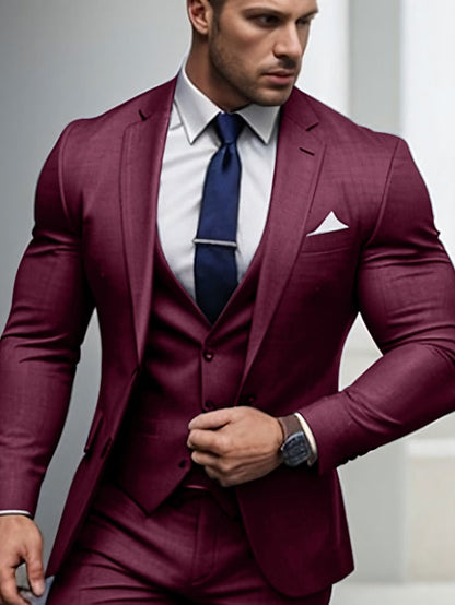 Men's Tailored Fit Single Breasted Two-buttons 3 Pieces Wedding Suits